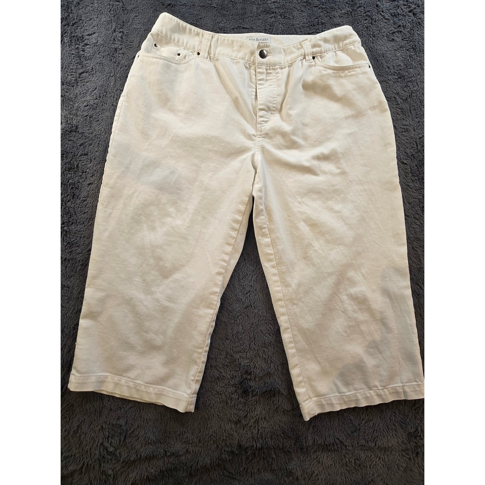 Kim Rogers‎ Womens Cream White Capri Pants Size 14 Straight Leg Crop Five Pocket